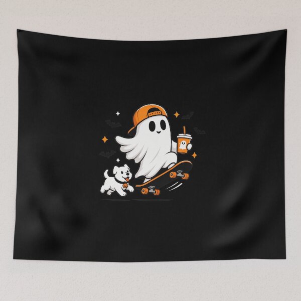 Item preview, Cute Halloween Skateboarding ghost Coffee Lover with Dog designed and sold by leocreatives.