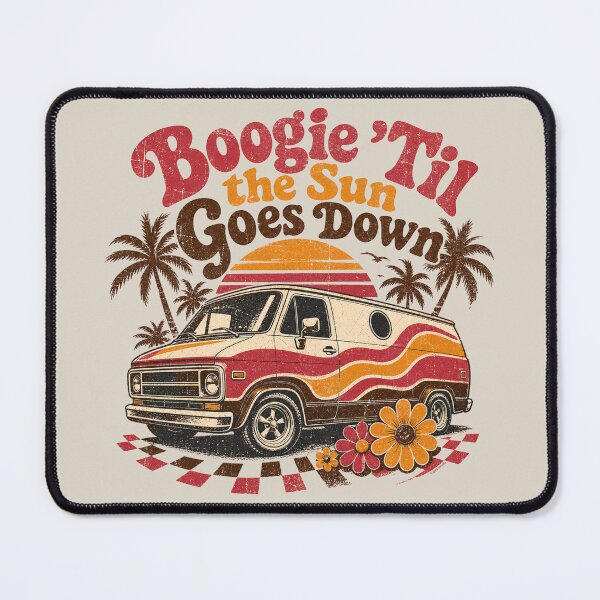 Item preview, Boogie ’Til the Sun Goes Down – Retro Sunset Van Design designed and sold by Automotive Art by Greg.