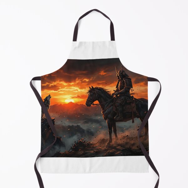 Item preview, Dark Samurai Silhouette on Horseback with Wolf, Mountain Sunset designed and sold by larbimalki.