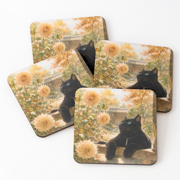 Item preview, Dahlia and Black Cat — A Garden Gently Tinted by Autumn designed and sold by solace-garden.
