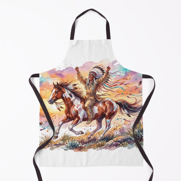 Item preview, Native American Man Riding Painted Horse Watercolor Sunset Art designed and sold by larbimalki.