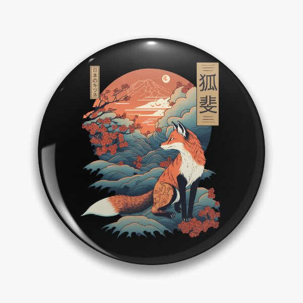 Item preview, Ukiyo-E Style Orange Kitsune Fox Mount Fuji Scenery designed and sold by Happy store ⭐⭐⭐⭐⭐.