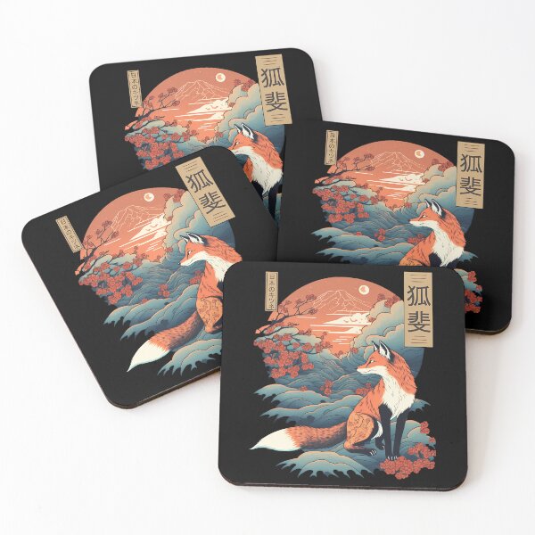 Item preview, Ukiyo-E Style Orange Kitsune Fox Mount Fuji Scenery designed and sold by Happy store ⭐⭐⭐⭐⭐.