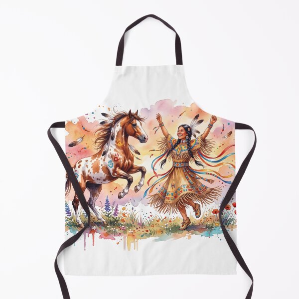 Item preview, Native American Woman Dancing with Painted Horse Watercolor Art designed and sold by larbimalki.