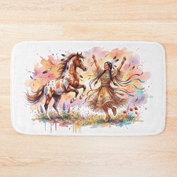 Item preview, Native American Woman Dancing with Painted Horse Watercolor Art designed and sold by larbimalki.