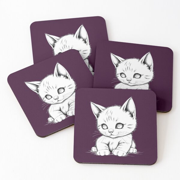 Item preview, Big Eyed Baby Kitten Line Drawing - Cute Sad Cat Art designed and sold by Pickmash.