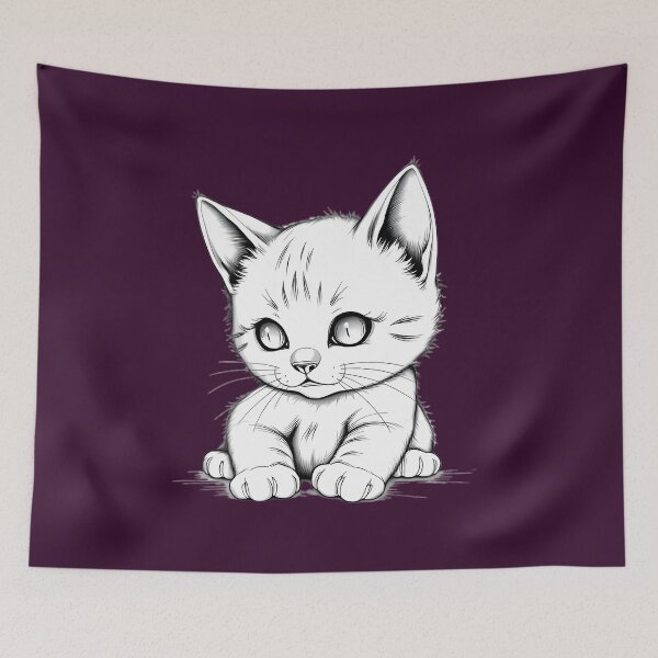 Item preview, Big Eyed Baby Kitten Line Drawing - Cute Sad Cat Art designed and sold by Pickmash.