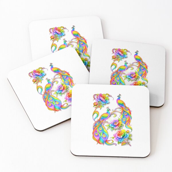 Item preview, Vibrant rainbow-colored peacocks designed and sold by The Empire Of Digital Art..