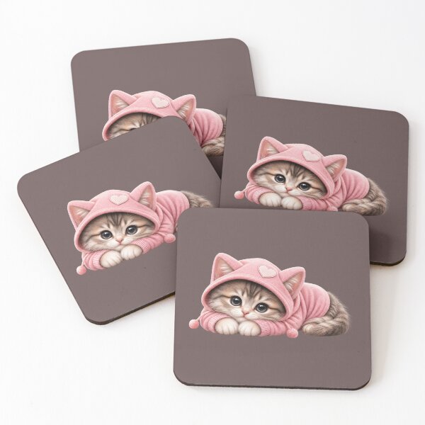 Item preview, Cozy Pink Hoodie Kitten – Cute Kawaii Tabby Cat designed and sold by HO•Designs.