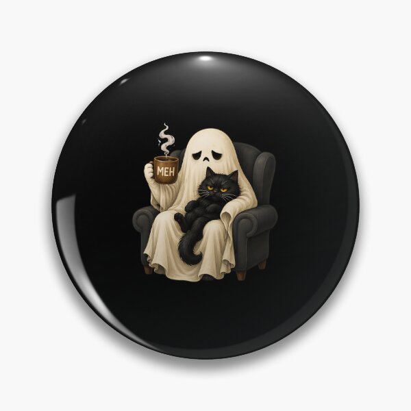Item preview, Sad Ghost Holding Black Cat MEH Coffee Halloween designed and sold by leocreatives.
