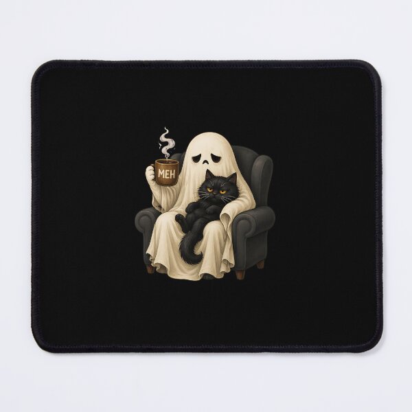 Item preview, Sad Ghost Holding Black Cat MEH Coffee Halloween designed and sold by leocreatives.