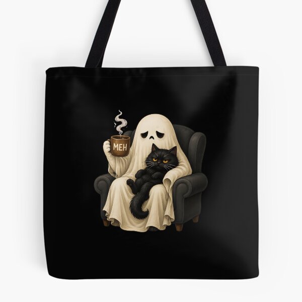 Item preview, Sad Ghost Holding Black Cat MEH Coffee Halloween designed and sold by leocreatives.