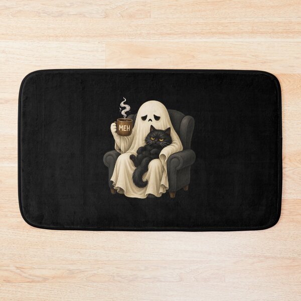 Item preview, Sad Ghost Holding Black Cat MEH Coffee Halloween designed and sold by leocreatives.