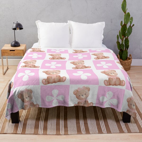 Item preview, Pink Checkered Pattern with Coquette Teddy Bears and Flowers designed and sold by shazdesign24.