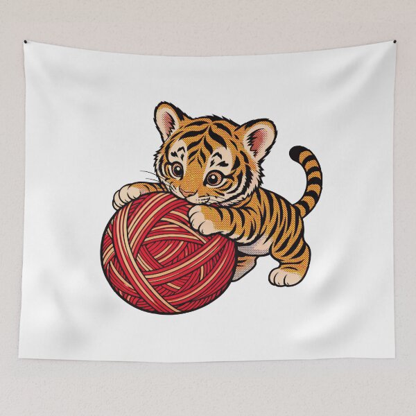 Item preview, Cute Tiger Playing with Yarn Ball designed and sold by HoloHugDesigns.