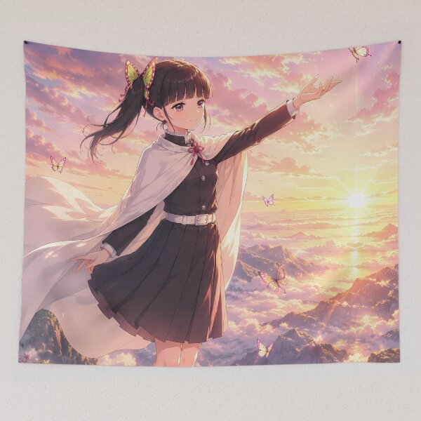 Item preview, Kanao Tsuyuri Demon Slayer Butterfly Mountain Sunset designed and sold by mildaclairmo.