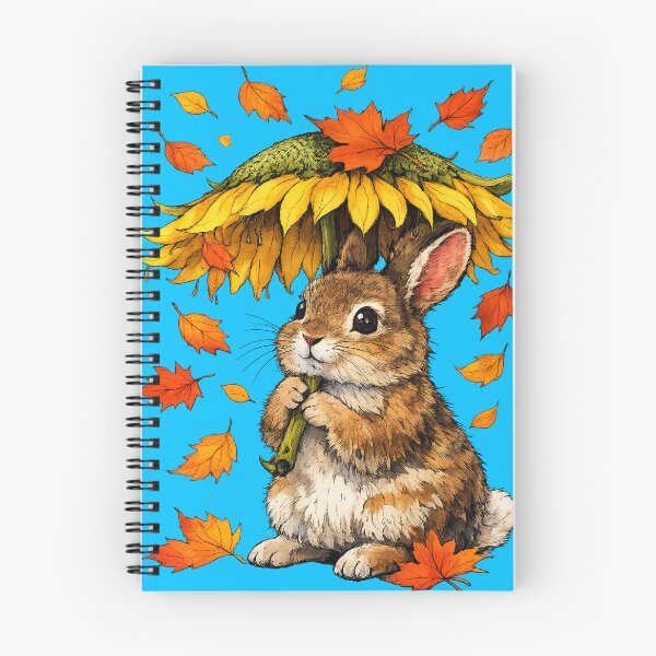 Item preview, Autumn Bunny with Sunflower Umbrella and Falling Leaves designed and sold by Lion and Lamb Design.