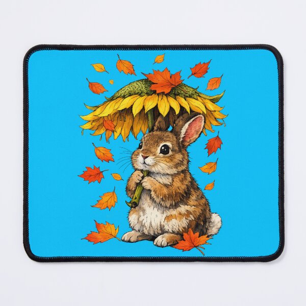 Item preview, Autumn Bunny with Sunflower Umbrella and Falling Leaves designed and sold by Lion and Lamb Design.