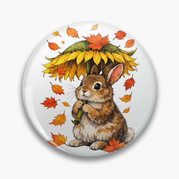 Item preview, Autumn Bunny with Sunflower Umbrella and Falling Leaves designed and sold by Lion and Lamb Design.