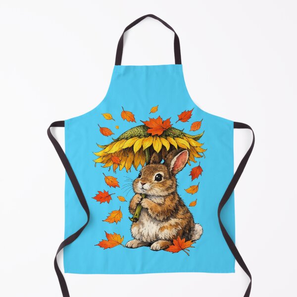 Item preview, Autumn Bunny with Sunflower Umbrella and Falling Leaves designed and sold by Lion and Lamb Design.