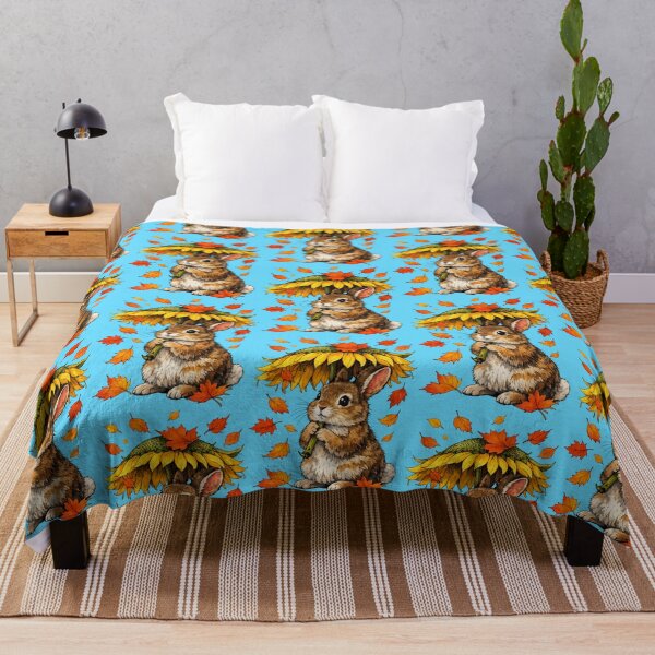 Item preview, Autumn Bunny with Sunflower Umbrella and Falling Leaves designed and sold by Lion and Lamb Design.