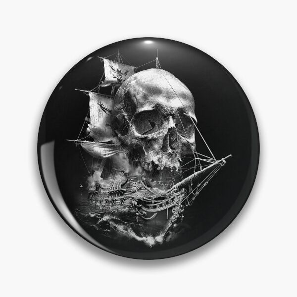 Item preview, Pirate Skull Ship on Stormy Seas Black and White Nautical Gothic Art Design designed and sold by inkoutninja.
