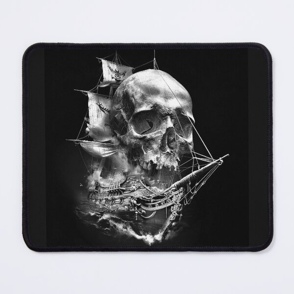 Item preview, Pirate Skull Ship on Stormy Seas Black and White Nautical Gothic Art Design designed and sold by inkoutninja.