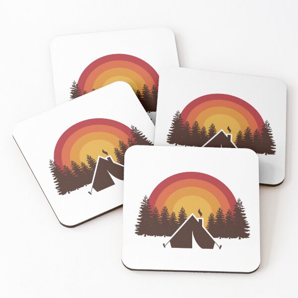 Artikelvorschau, Retro-Campingzelt, Wald, Berge, Vintage-Sonnenuntergangskunst entworfen und verkauft von pattman.