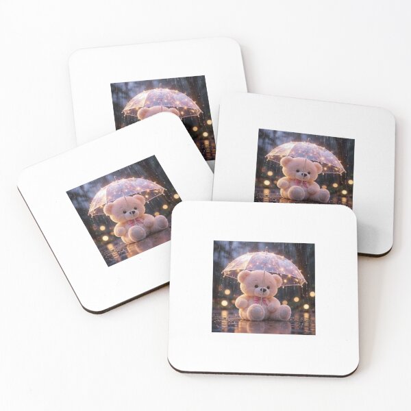Item preview, Teddy Bear with Glowing Umbrella at Night designed and sold by ThilankaDesign.