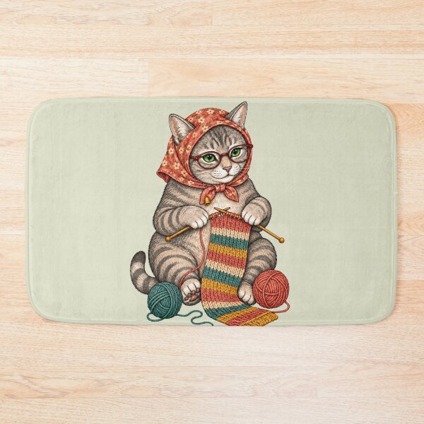 Item preview, Purr One, Knit Two – Cozy Knitting Cat designed and sold by NinaCreator.
