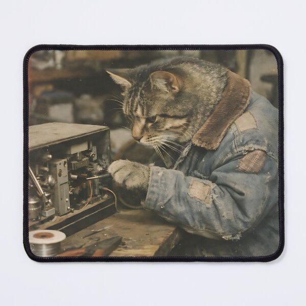 Item preview, Mechanic Cat Wall Art | Cool Feline Repairing a Vintage Car in a Classic Garage | Retro Photography Aesthetic Nostalgic Print designed and sold by PaintedPixels01.