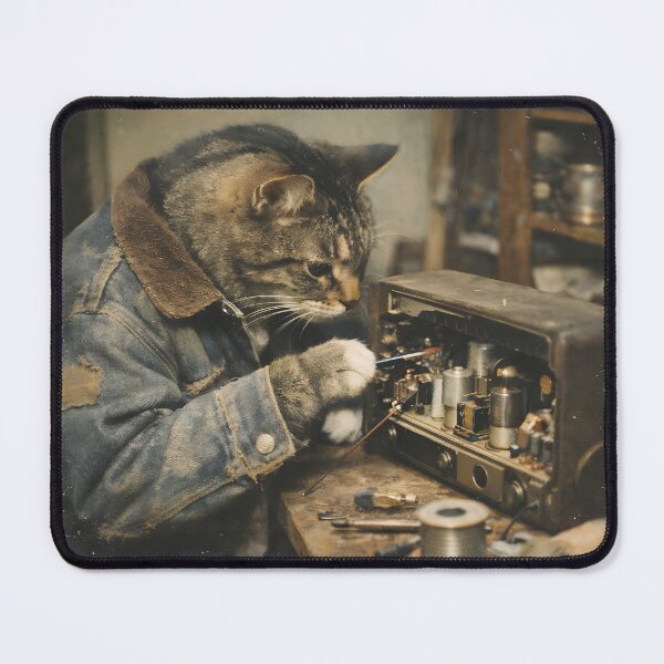 Item preview, Mechanic Cat Wall Art | Cool Feline Repairing a Vintage Car in a Classic Garage | Retro Photography Aesthetic Nostalgic Print designed and sold by PaintedPixels01.