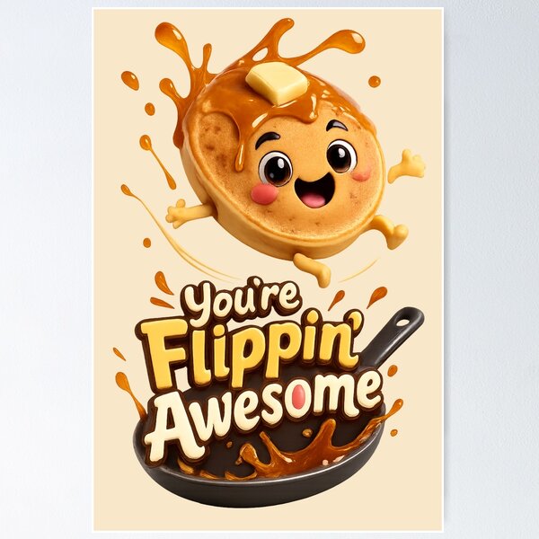 Item preview, Cute "You're Flippin Awesome" | Funny Kawaii Pancake Breakfast Love Pun designed and sold by Moons Studio.
