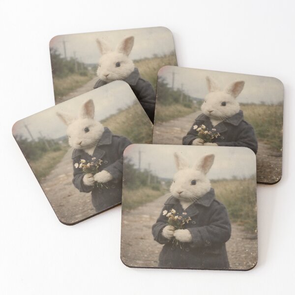 Item preview, Rabbit Holding a Flower Wall Art | Sweet Bunny Waiting for His Girlfriend | Retro Photography Aesthetic Nostalgic Vintage Print designed and sold by PaintedPixels01.