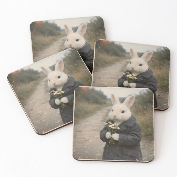 Item preview, Rabbit Holding a Flower Wall Art | Sweet Bunny Waiting for His Girlfriend | Retro Photography Aesthetic Nostalgic Vintage Print designed and sold by PaintedPixels01.