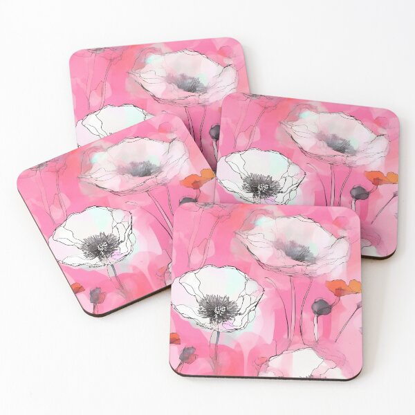 Item preview, PINK POPPY V001 Peach Rose Blush Pen Pencil Ink Watercolor Art Print Party Decoration~Baby/Bridal/Wedding/Birthday Gift Favor designed and sold by Spinning Plates 360.
