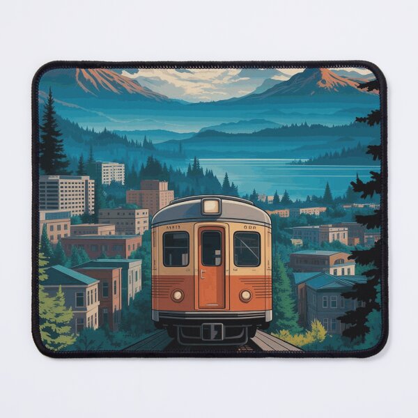 Item preview, Tacoma Washington Vintage Mountain Train Travel Poster designed and sold by CalderRowan.