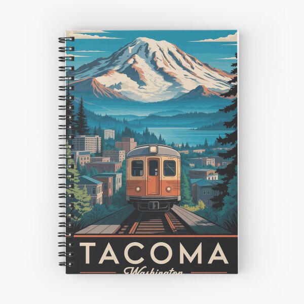 Item preview, Tacoma Washington Vintage Mountain Train Travel Poster designed and sold by CalderRowan.