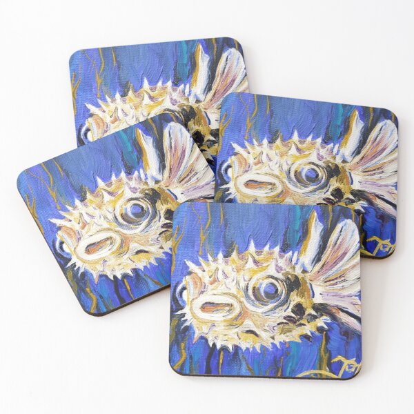 Item preview, Golden Impasto Pufferfish Deep Sea Painting designed and sold by Sapphirajorie.