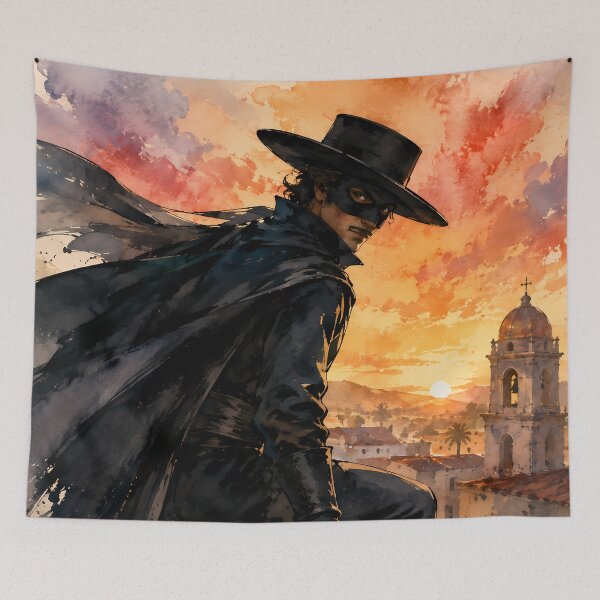 Item preview, Zorro on the Rooftops – Watercolor of the Masked Hero designed and sold by Astralia.