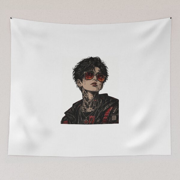 Item preview, Cyberpunk Tattooed Rebel – Dark Anime Streetwear designed and sold by ADCreativeprint.