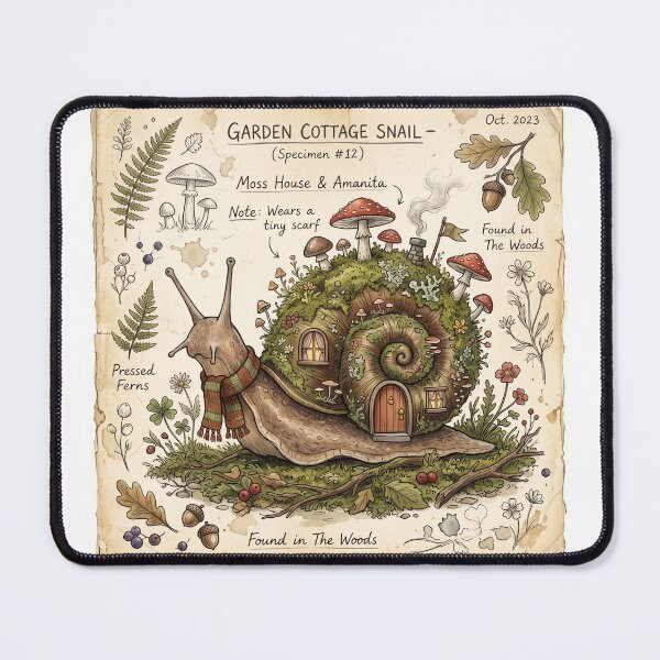 Item preview, Moss Shell Snail Woodland Print, Goblincore designed and sold by DangaVintage.
