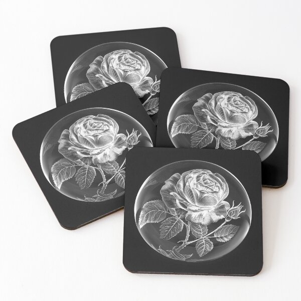 Item preview, Rose in Crystal Orb Black and White Botanical Floral Art Design designed and sold by inkoutninja.