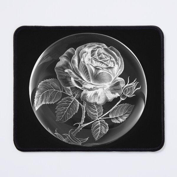 Item preview, Rose in Crystal Orb Black and White Botanical Floral Art Design designed and sold by inkoutninja.