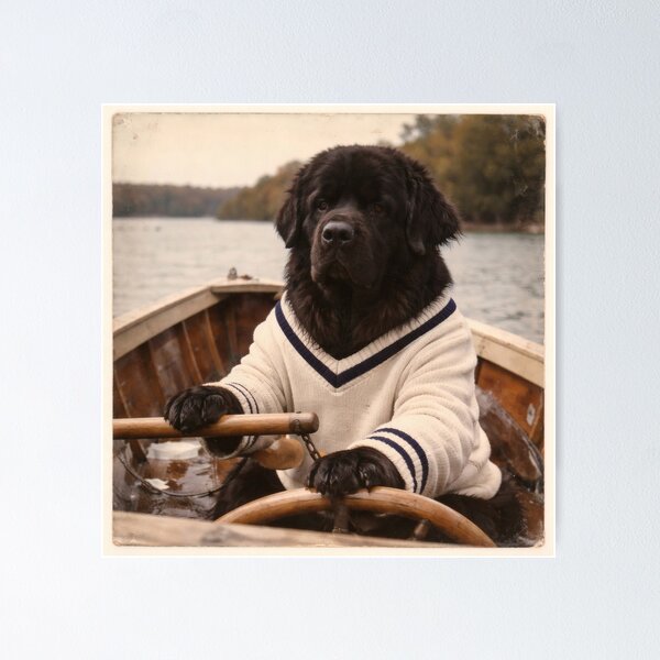 Item preview, Dog Riding a Boat Wall Art | Adventurous Doggy Sailing on the Water | Retro Photography Aesthetic Nostalgic Vintage Print designed and sold by PaintedPixels01.