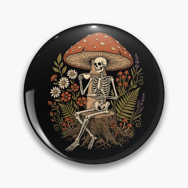Item preview, Skeleton Drinking Tea Mushroom Cottagecore Art designed and sold by VioletNance.