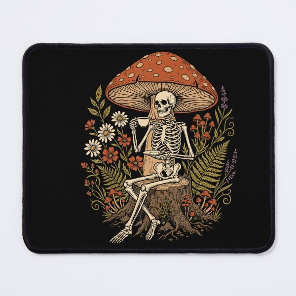 Item preview, Skeleton Drinking Tea Mushroom Cottagecore Art designed and sold by VioletNance.