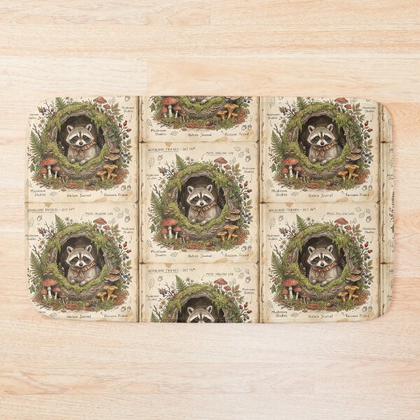Item preview, Goblincore Raccoon Hollow Log Woodland Print designed and sold by DangaVintage.