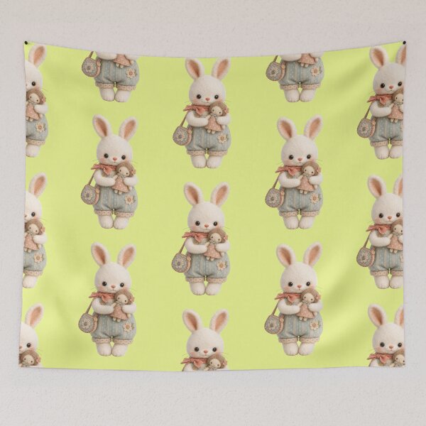Item preview, Cute bunny with doll and polka-dotted overalls designed and sold by Mauswohn.