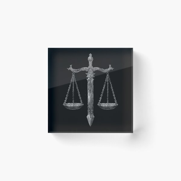 Item preview, Ornate Scales of Justice with Sword Black and White Legal Symbol Art designed and sold by inkoutninja.